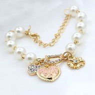 Hot Sale Women Girl Gold Metal Heart Pearl Charm Chain Bracelet Jewelry Gift N5