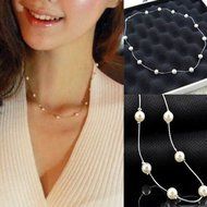 Charm Fashion Jewelry Pendant Chain Pearl Choker Chunky Statement Bib Necklace N3