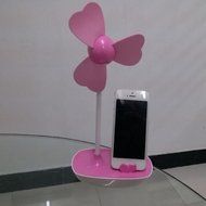 Glovion Four-leaf Clover EVA Soft Blade USB Mini Desktop Fan with Phone Holder and Ac Adapter (Pink) N7