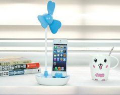 Glovion Four-leaf Clover EVA Soft Blade USB Mini Desktop Fan with Phone Holder and Ac Adapter (Pink) N9