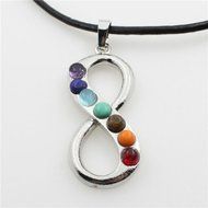 Natural Gemstones Healing Reiki 7 Chakra Moon Cross Charm Beads Pendant Necklace N19