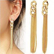 2Pc Elegant Women Gold Tone Tassel Pendant Ear Stud Long Drop Dangle Earrings N3