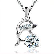 New Fashion Jewelry Womens 925 Sterling Silver Dolphins Crystal Necklace Pendant N6