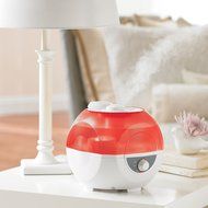 HealthSmart Bubble Mist Cool Mist Ultrasonic Humidifier, Whisper Quiet, Filter Free, Red and White N6