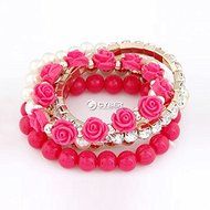 Mix Flower Beads Stretch Bracelet Temperament Alloy Resin Rhinestone Bangle DZ88 N7
