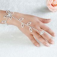 Crystal Rhinestone Leaf Hand Harness Bracelet Slave Chain Link Foot Finger Ring N4