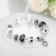 New Women Charm 925 Sterling Silver Plated Crystal Cuff Bangle Bracelet Jewelry N6