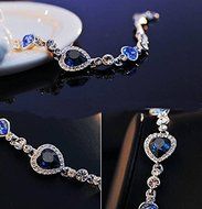 New Fashion Cute Women Blue Crystal Rhinestone Heart Charm Bangle Bracelet Gift