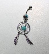 Kathy store INC 316l Surgical Steel 14g 7/16 Inch Crystal Gem Dream Catcher Belly Navel Barbell Bar Ring Body... N5
