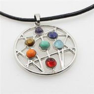 Natural Gemstones Healing Reiki 7 Chakra Moon Cross Charm Beads Pendant Necklace N20