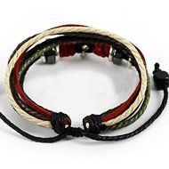 New Leaf Black Leather Adjustable Bracelet Handmade Jewelry Womens Mens Bangle N4