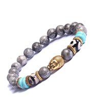 Natural Stone Gold Buddha Head Beaded Yoga Energy Bracelet 7.5inch 19cm Lucky N11