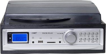 TechPlay ODC194 BK, 3-Speed Turntable &amp; Cassett player W/SD USB, MP3 Encoding System and AM/FM Stereo Radio, with... N2