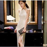 EVTECH(TM) Summer women's Slim Sleeveless Twisted Front Halter Top Strapless Ladies Long dress - White/L N6