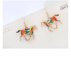 MENGDA Women Jewelry Oil Drip Rainbow Horse Pendant Necklace Earrings Set (WHITE) N8