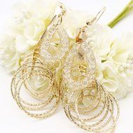 Bohemia Jewelry Set Gold Plated Multilayer Women Necklace+Hoop Dangle Earrings N3