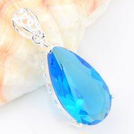Unique Vintage Style Teardrop Blue Topaz Gems Silver Necklace Pendant Jewelry N5