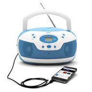 Tyler Portable Neon Blue Stereo CD Player with AM/FM Radio and Aux &amp; Headphone Jack Line-In (TAU105-NBL) N2
