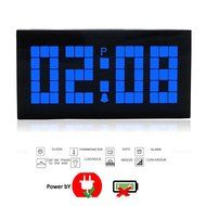 T Tocas Large Big Number LED Snooze Wall Desk Alarm Clock Thermometer Date Display (Blue) N11