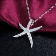 New Women's Silver Starfish Rhinestone Necklace Pendant LF N3