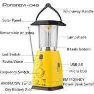 iRonsnow IS-049 Solar Hand Crank Dynamo Emergency LED Camping Lantern Flashlight with FM AM Radio, 500mAh Backup...