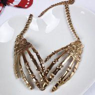 Women Cool Skeleton Skull Hand Bone Claw Chain Pendant Necklace Accessories
