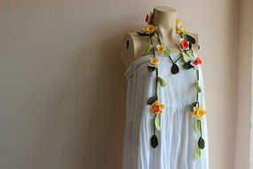 Crochet Lariat Scarf- Flower Lariat Scarf- Jewelry Scarf-yellow,white ,Orange Daffodil/jonquil/narcissus Scarf-christmas... N5