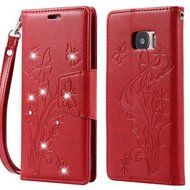 Samsung Galaxy S7 edge Butterfly Flower Wallet Case-Auroralove Pink 3D Beauty Handmade Bling PU Leather Luxury... N5