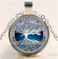Celtic Silver/Blue Tree Of Life Glass Cabochon Tibet Silver Chain Necklace