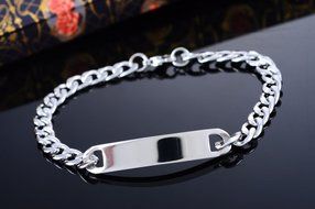 1PC Stainless Steel Silver Tone Cuban Curb Chain ID Bracelet 20cm