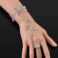 Crystal Rhinestone Leaf Hand Harness Bracelet Slave Chain Link Foot Finger Ring N5