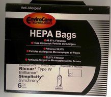 Riccar Type W and Brilliance Simplicity Synchrony HEPA Vacuum Bags 6 pk. by EnviroCare