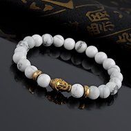Fashion Men's Natural White Turquoise Stone Bead 8mm Gold Buddha Lucky bracelet N5