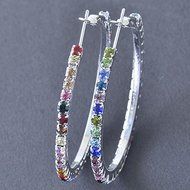 Stunning 925 Silver Plated Rainbow Swarovski Crystal Womens Hoop Earrings N2