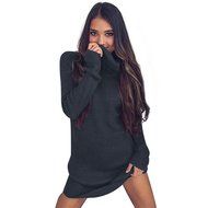 Women Dress,Haoricu Fall Womens Casual Long Sleeve High-collar Solid Jumper Turtleneck Sweater Dress Skirt Coat... N20