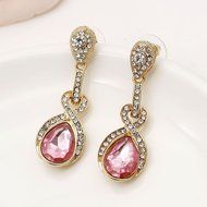 Elegant Pink Crystal Waterdrop Pendant Necklace&amp;Earrings Party Gold Jewelry Set N3
