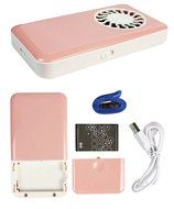 Pink Hand Held USB Charged Electric Fan With Neck Strap and Bonus Drawstring Storage Bag N10