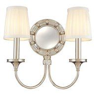 Hudson Valley Lighting Regent 2-Light Mirrored Wall Sconce - Polished Nickel Finish with Off White Faux Silk Shade...