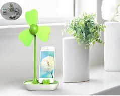 Glovion Four-leaf Clover EVA Soft Blade USB Mini Desktop Fan with Phone Holder and Ac Adapter (Pink) N11