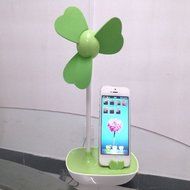 Glovion Four-leaf Clover EVA Soft Blade USB Mini Desktop Fan with Phone Holder and Ac Adapter (Pink) N12