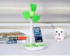 Glovion Four-leaf Clover EVA Soft Blade USB Mini Desktop Fan with Phone Holder and Ac Adapter (Pink) N15