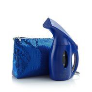 Joy Mangano 900-watt Supreme Steam Go Mini Steamer with Sequin Bag! Blue Sapphire