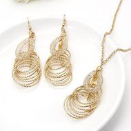 Bohemia Jewelry Set Gold Plated Multilayer Women Necklace+Hoop Dangle Earrings N5