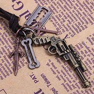 Catchnew&reg; Gun Necklace Retro Revolver Pistol Cow Leather Cord Pendant Long Necklace N2