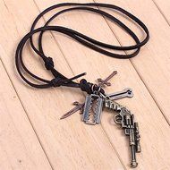 Catchnew&reg; Gun Necklace Retro Revolver Pistol Cow Leather Cord Pendant Long Necklace N3