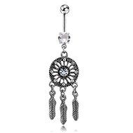 Women Crystal Rhinestone Dream Catcher Body Piercing Belly Button Navel Ring Bar N4