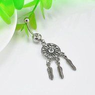 Women Crystal Rhinestone Dream Catcher Body Piercing Belly Button Navel Ring Bar N5