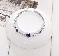 New Fashion Cute Women Blue Crystal Rhinestone Heart Charm Bangle Bracelet Gift N3