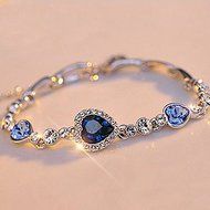 New Fashion Cute Women Blue Crystal Rhinestone Heart Charm Bangle Bracelet Gift N4
