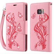 Samsung Galaxy S7 edge Butterfly Flower Wallet Case-Auroralove Pink 3D Beauty Handmade Bling PU Leather Luxury... N6